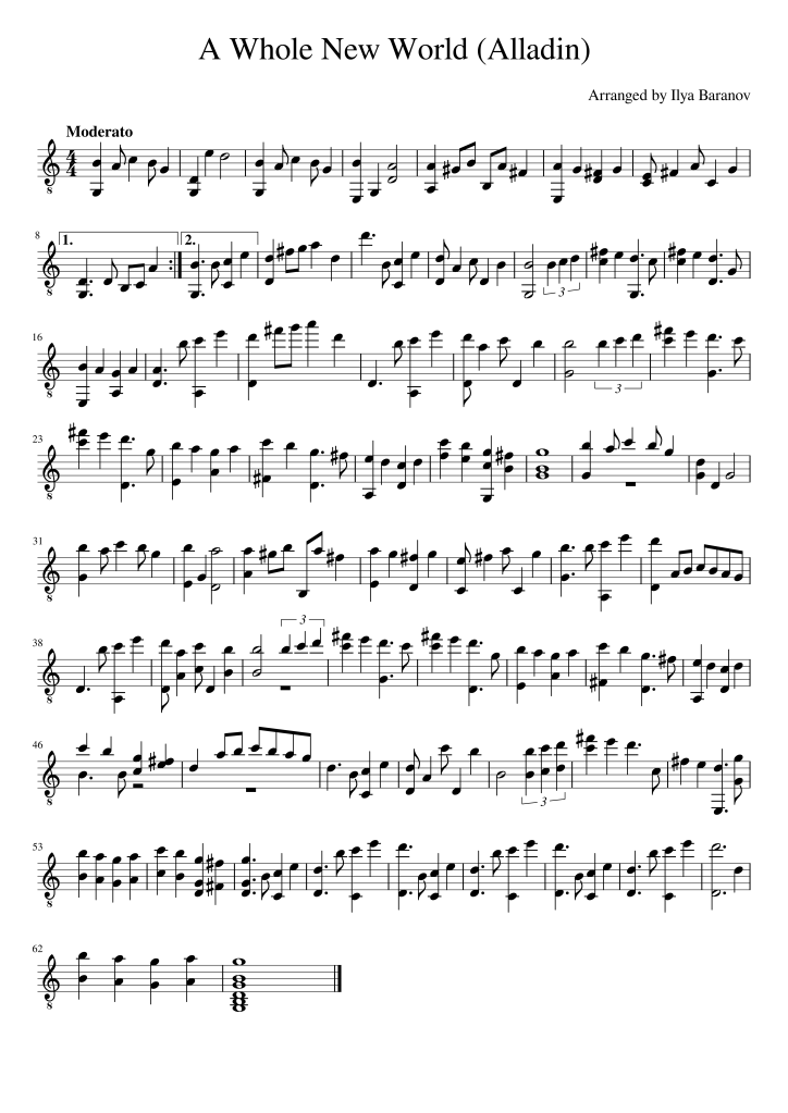 A Whole New World for guitar