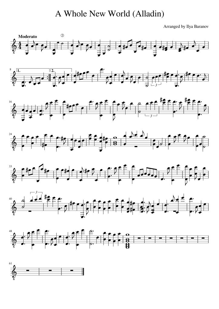 A Whole New World sheet music